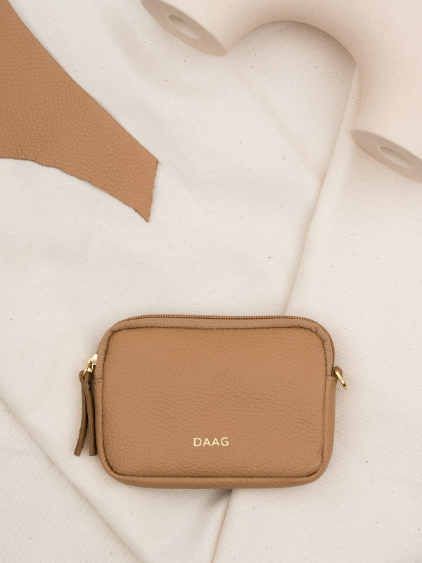 VICKI beżowe etui kosmetyczka skórzana groszek zero waste