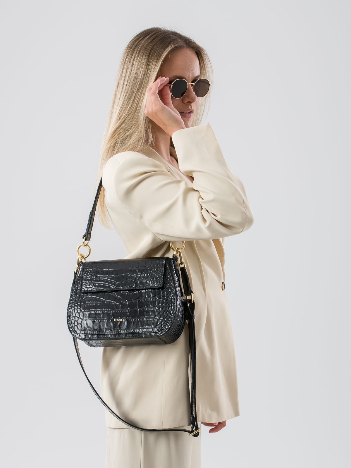 OLIVIA duża czarna skórzana torebka damska listonoszka torba na ramię