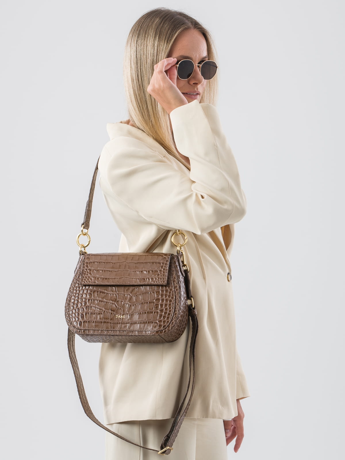 OLIVIA duża beżowa skórzana torebka damska listonoszka torba na ramię