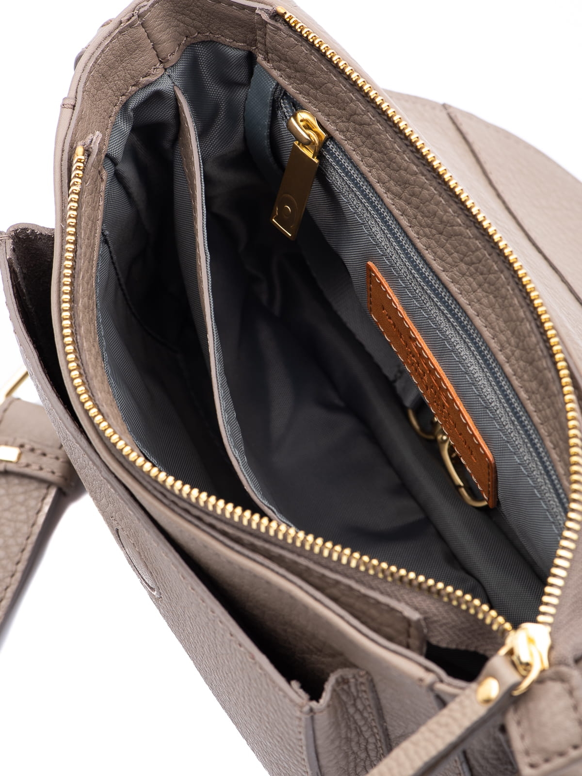 Mini Emmanuela taupe skórzana torebka damska listonoszka torba na ramię