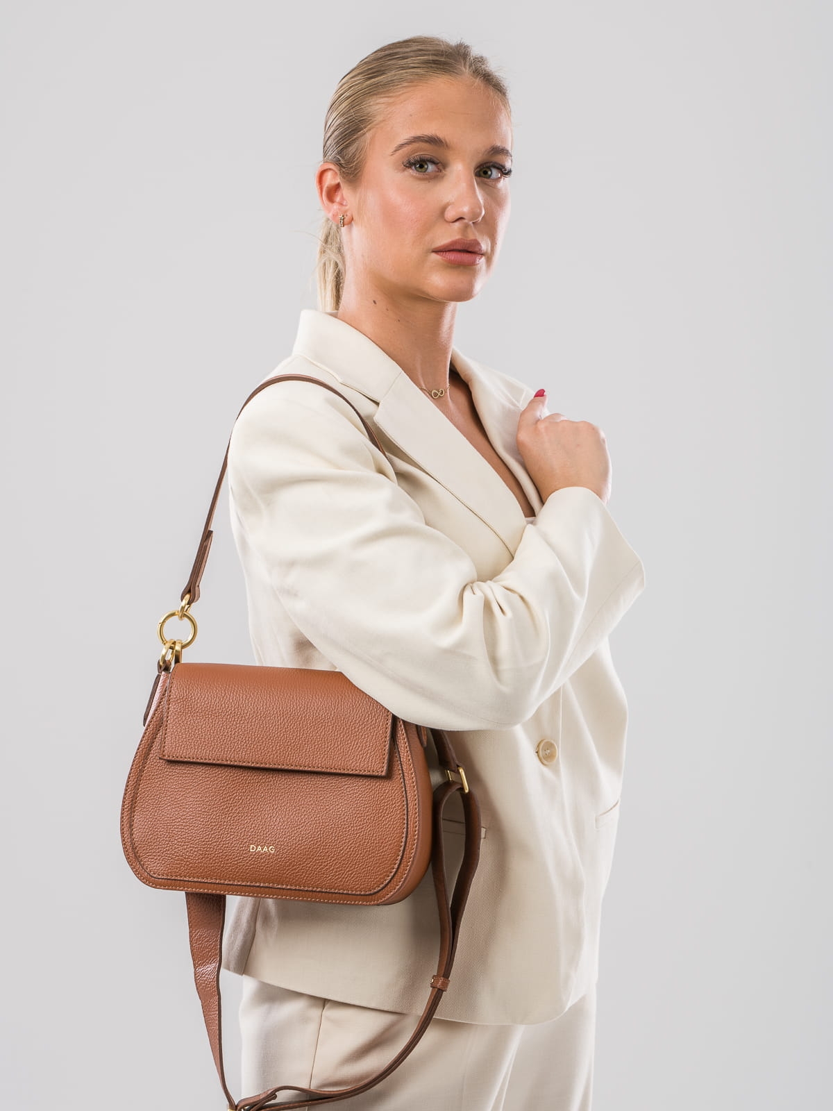 OLIVIA koniak groszek duża skórzana torebka damska listonoszka torba na ramię