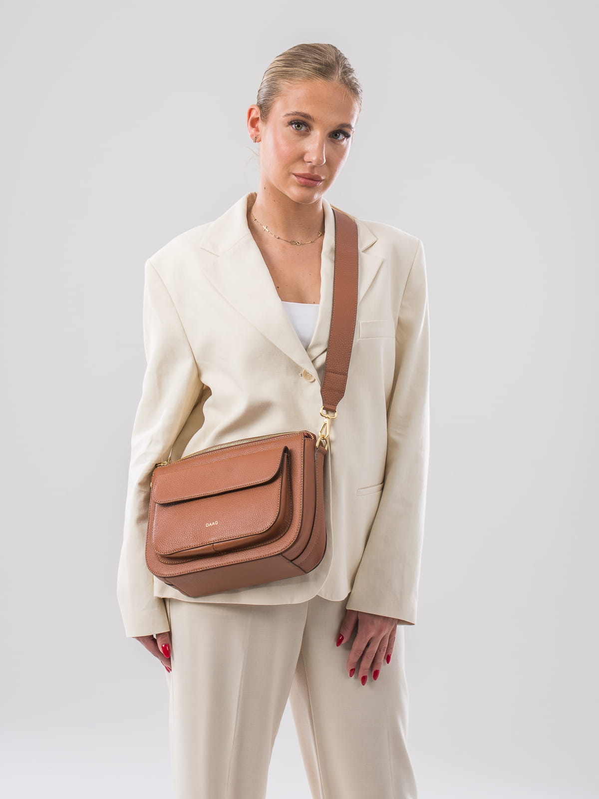 MARLOTTE koniak groszek skórzana duża torebka damska listonoszka torba na ramię