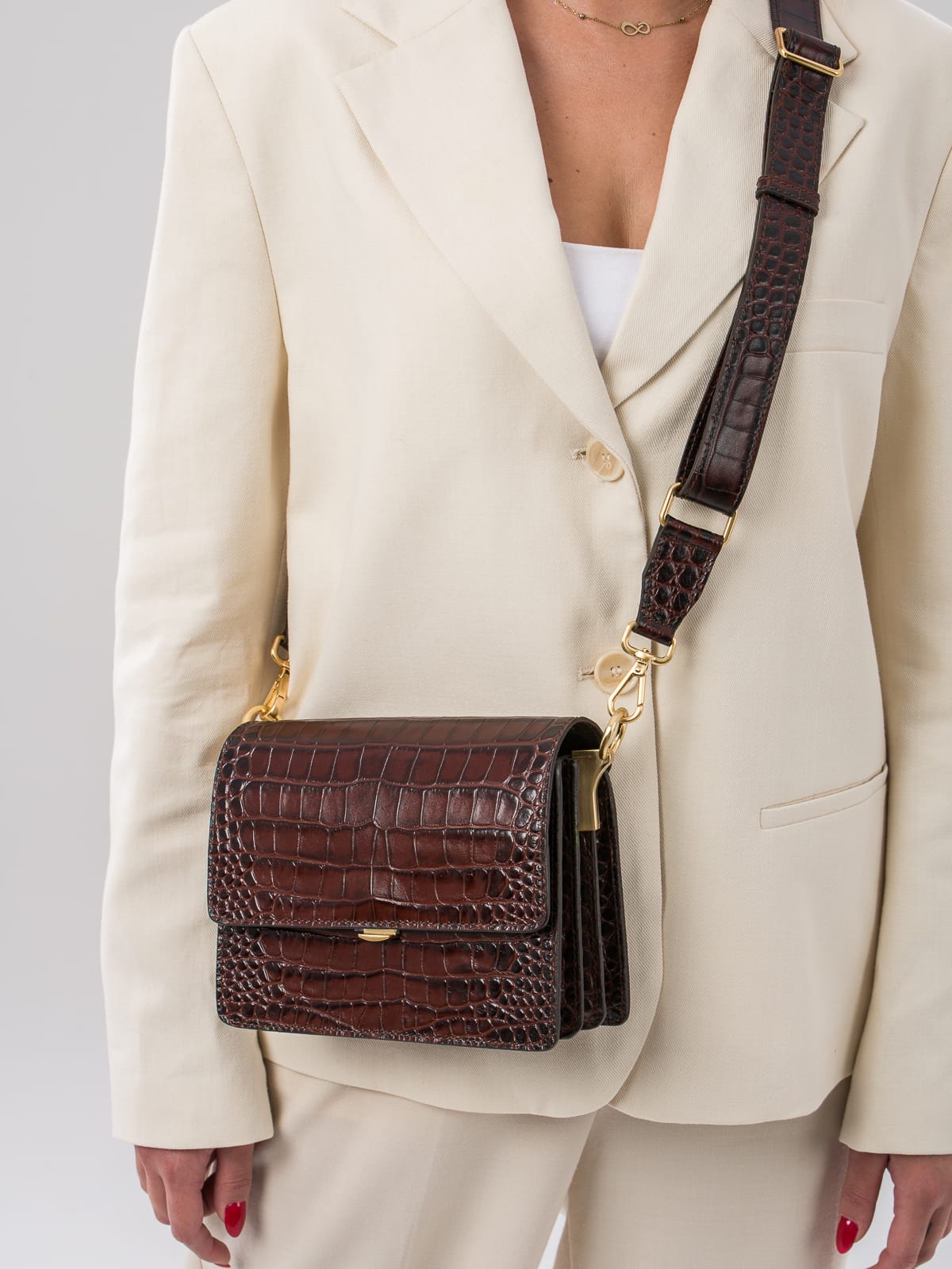 MINI HARMONY brązowa skórzana mała damska torebka