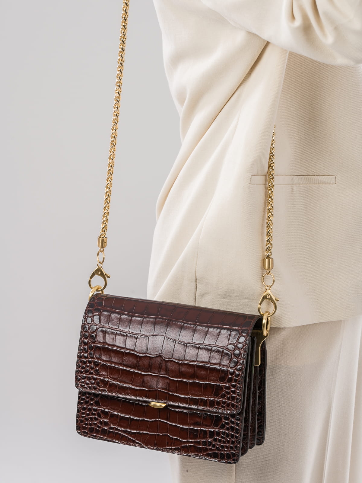 MINI HARMONY brązowa skórzana mała damska torebka