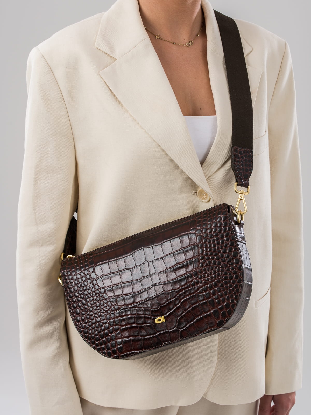 CHARLOTTE brązowa skórzana torebka damska półksiężyc torba na ramię