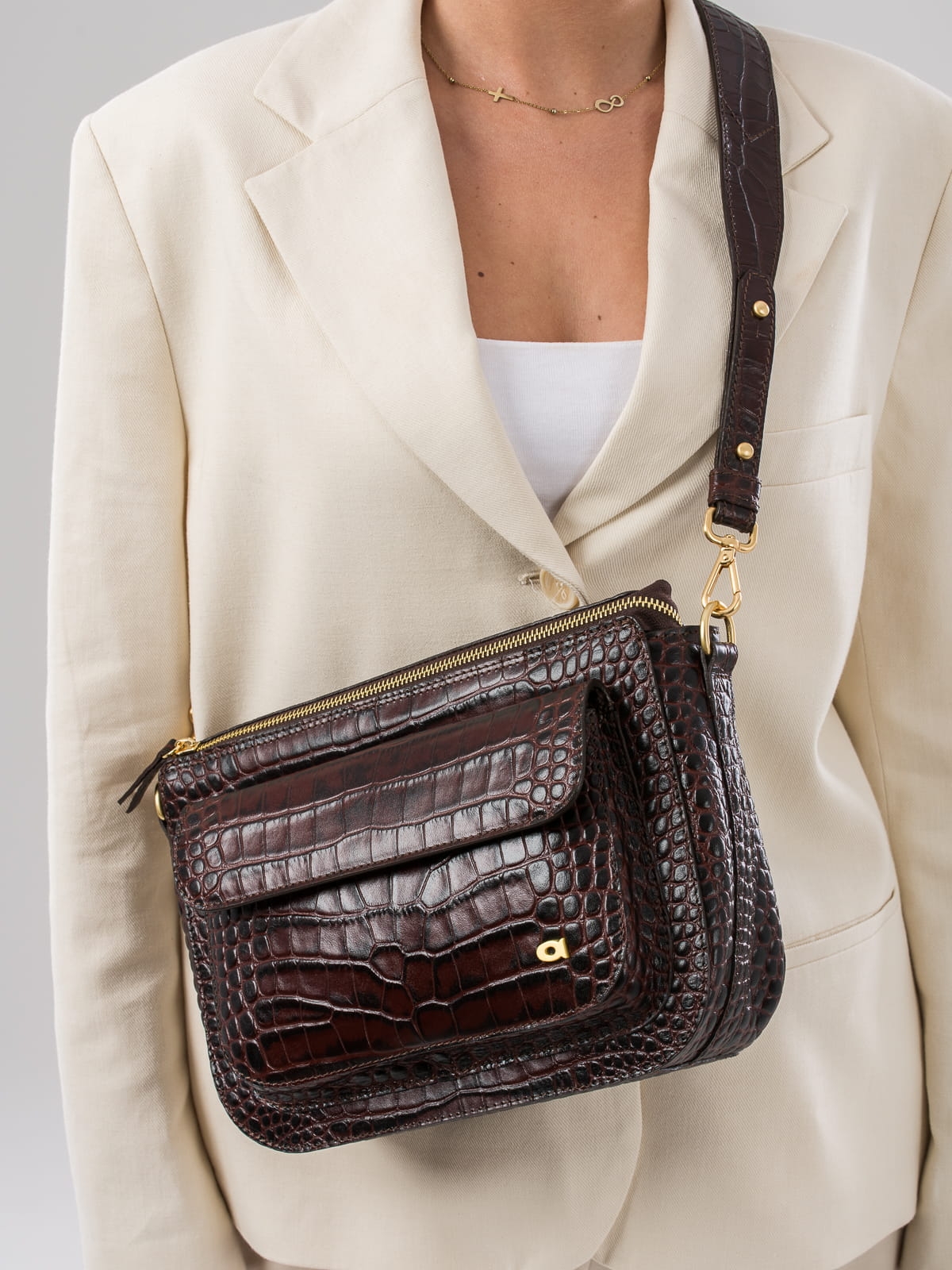 MARLOTTE brązowa skórzana duża torebka damska listonoszka torba na ramię