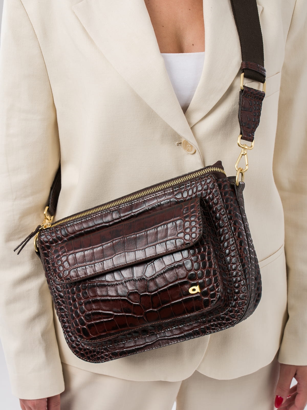 MARLOTTE brązowa skórzana duża torebka damska listonoszka torba na ramię