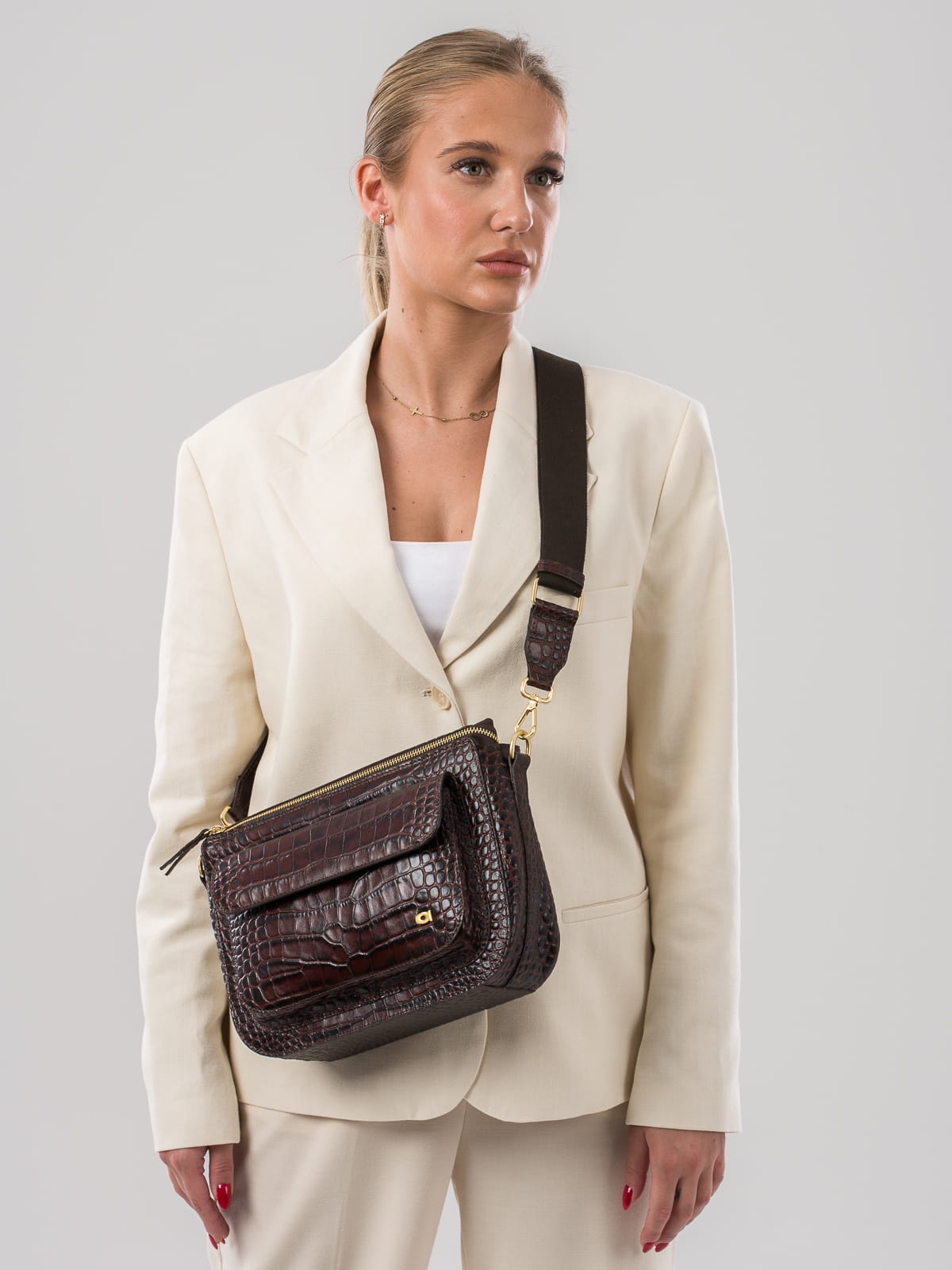 MARLOTTE brązowa skórzana duża torebka damska listonoszka torba na ramię