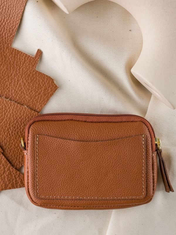 VICKI koniak groszek skórzane etui kosmetyczka zero waste