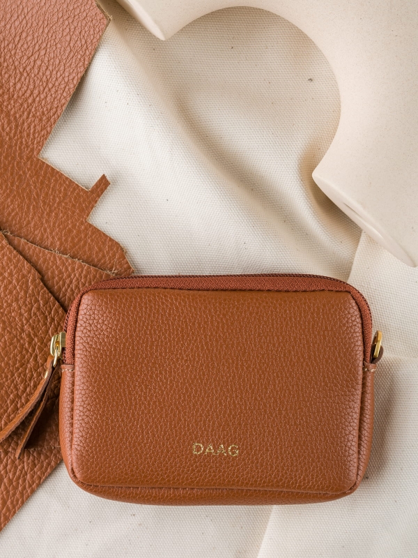 VICKI koniak groszek skórzane etui kosmetyczka zero waste