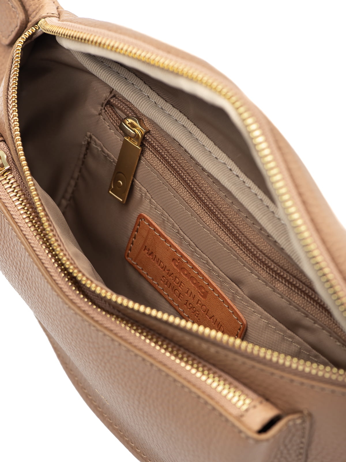 LARISSA beżowa skórzana duża damska nerka saszetka torebka