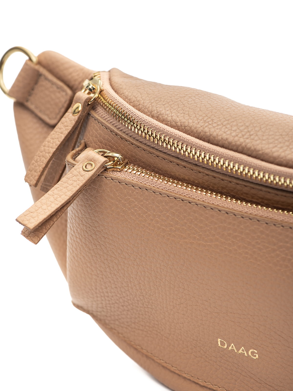 LARISSA beżowa skórzana duża damska nerka saszetka torebka