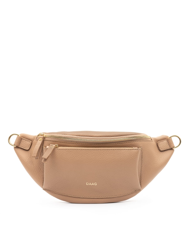 LARISSA beżowa skórzana duża damska nerka saszetka torebka