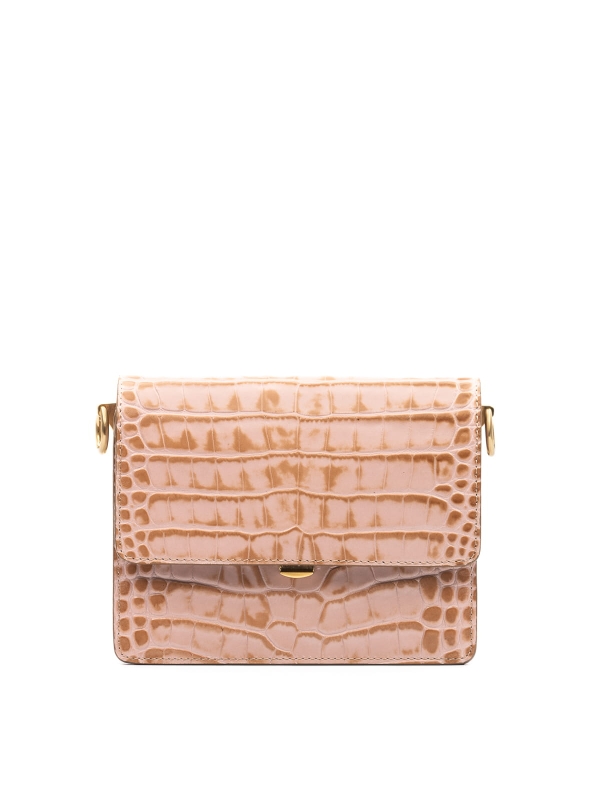 MINI HARMONY beżowa pudrowa skórzana mała damska torebka