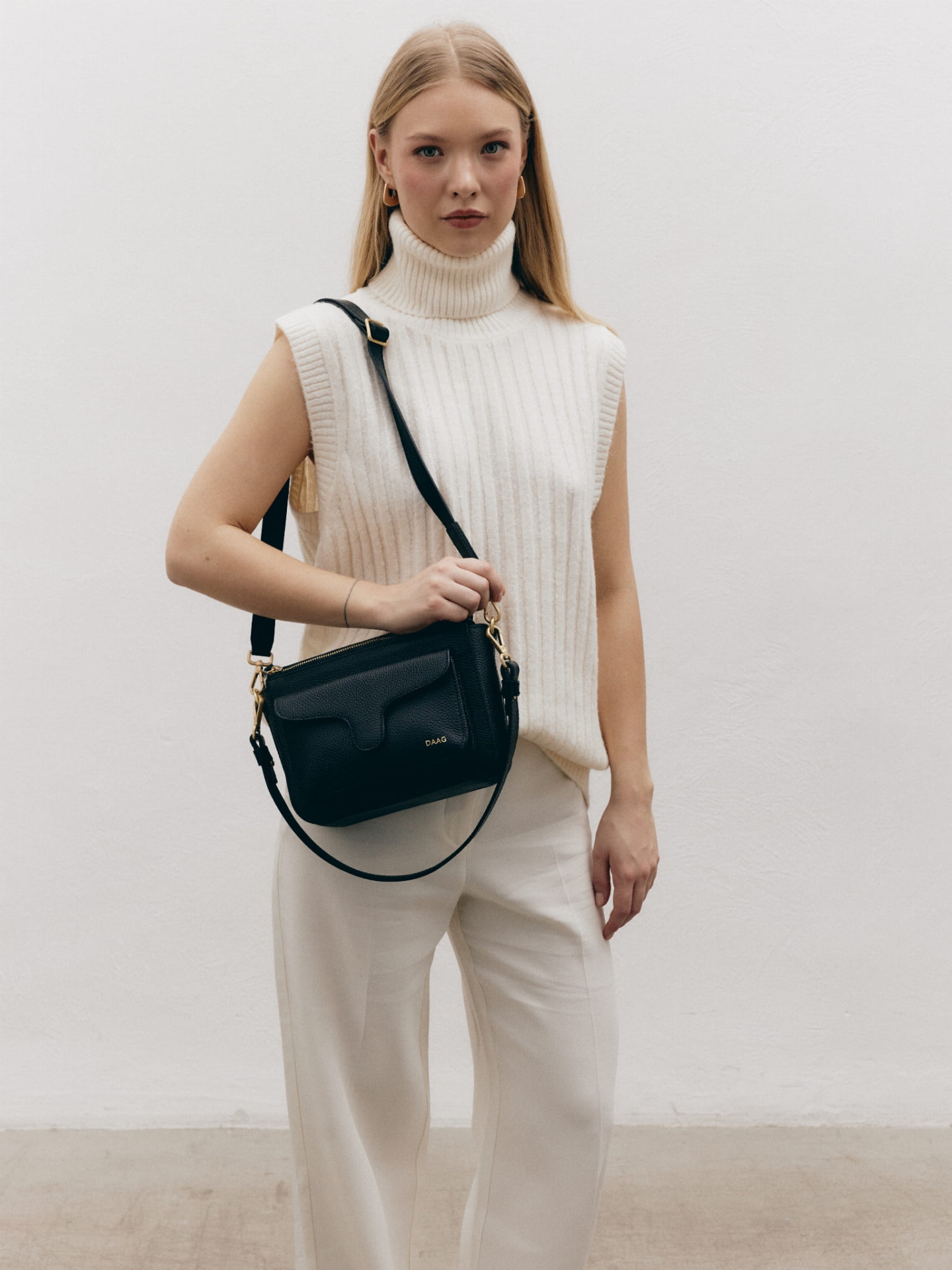 Mini Marlotte czarna skórzana torebka damska listonoszka torba na ramię