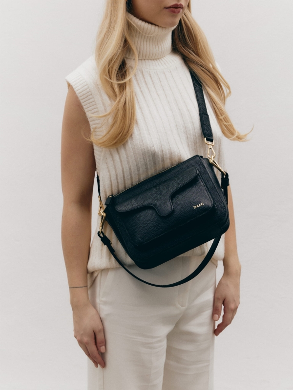 Mini Marlotte czarna skórzana torebka damska listonoszka torba na ramię