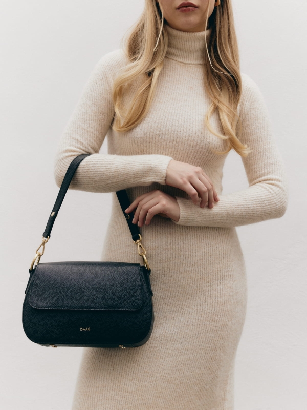 La Olivia czarna duża skórzana torebka damska listonoszka torba na ramię