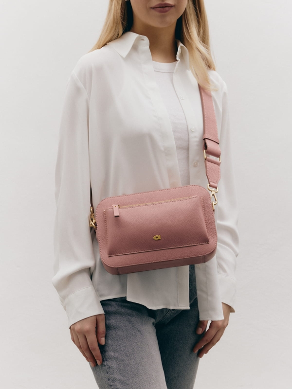 SALLY 1 różowa groszek skórzana torebka damska listonoszka