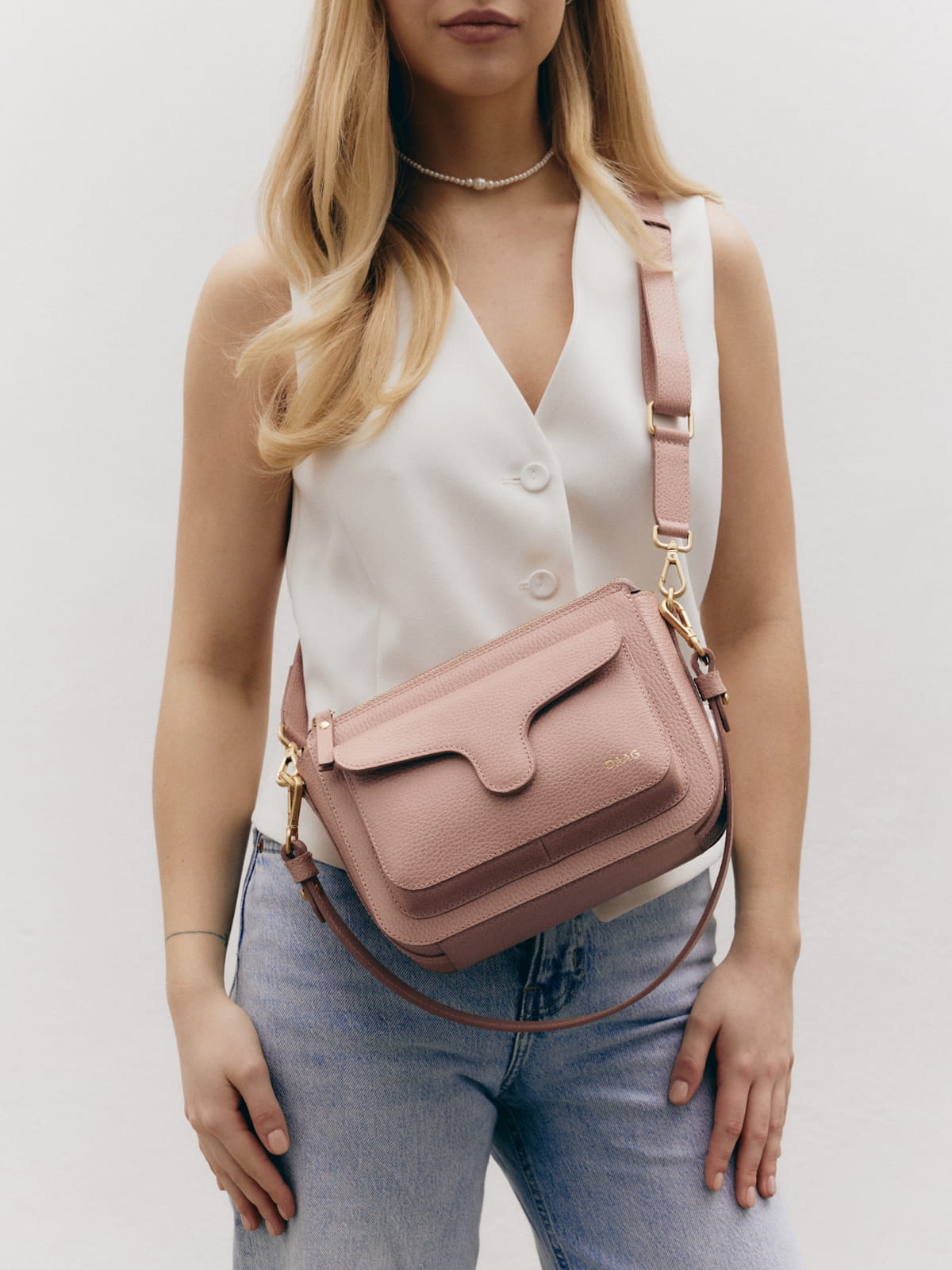 Mini Marlotte jasny róż skórzana torebka damska listonoszka torba na ramię