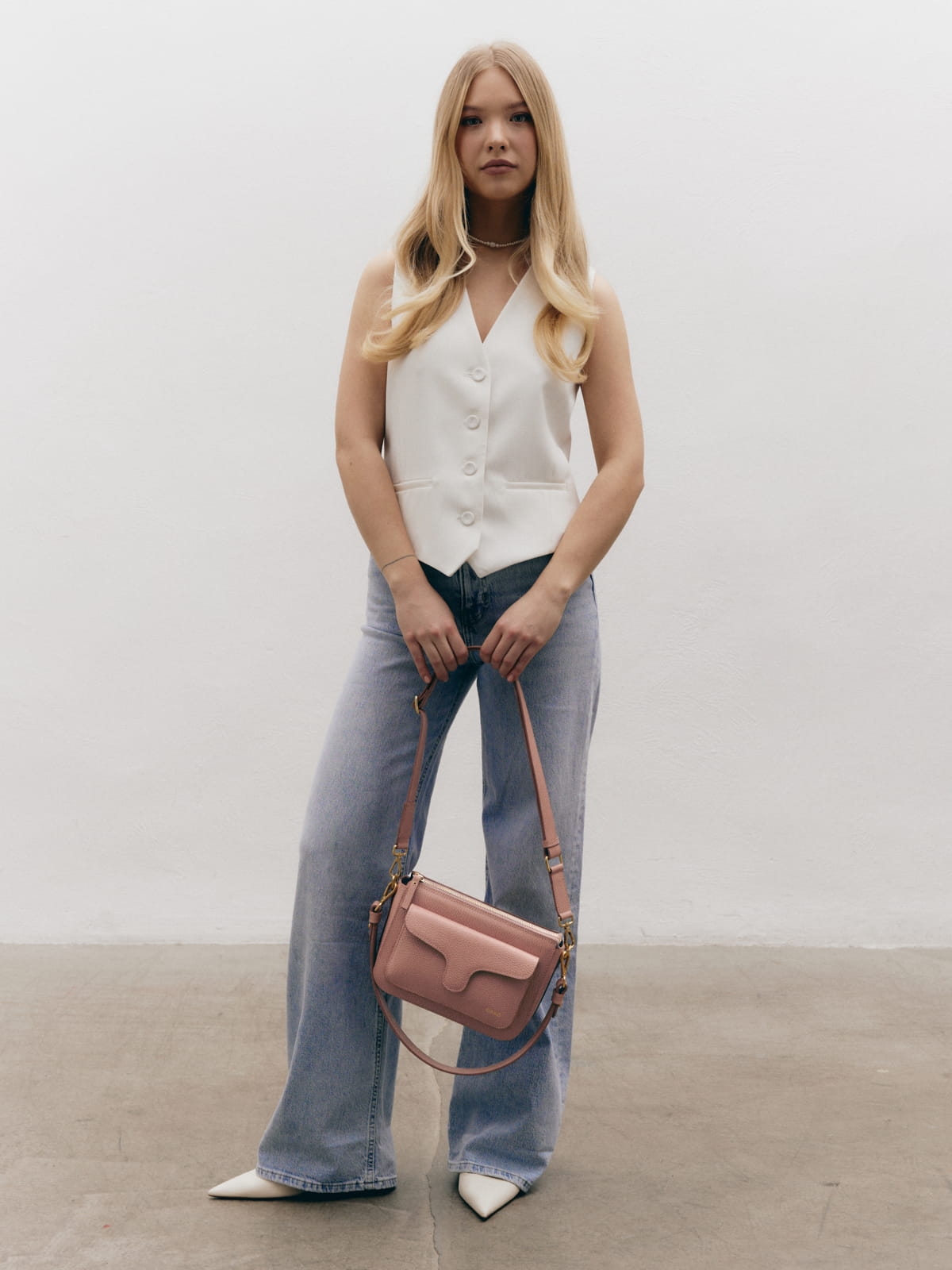 Mini Marlotte jasny róż skórzana torebka damska listonoszka torba na ramię