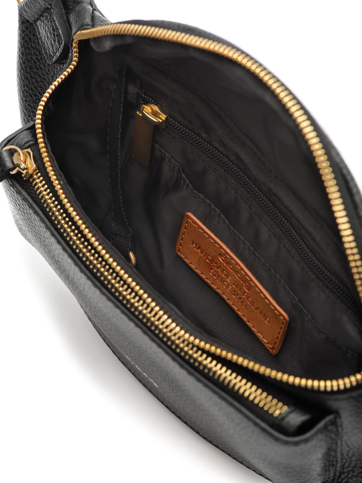 LARISSA czarna skórzana duża damska nerka saszetka torebka