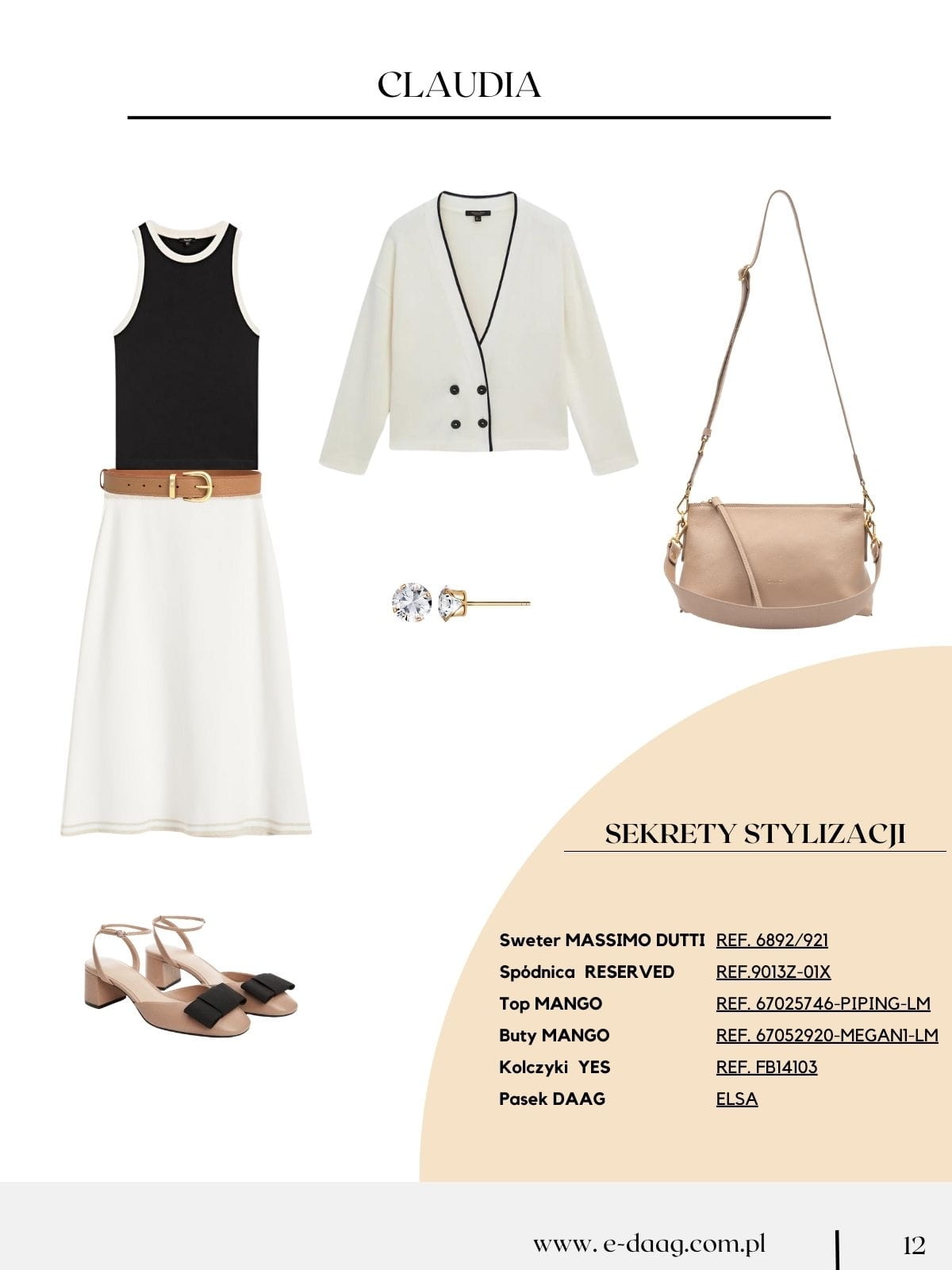 CLAUDIA biała skórzana torebka damska duża listonoszka