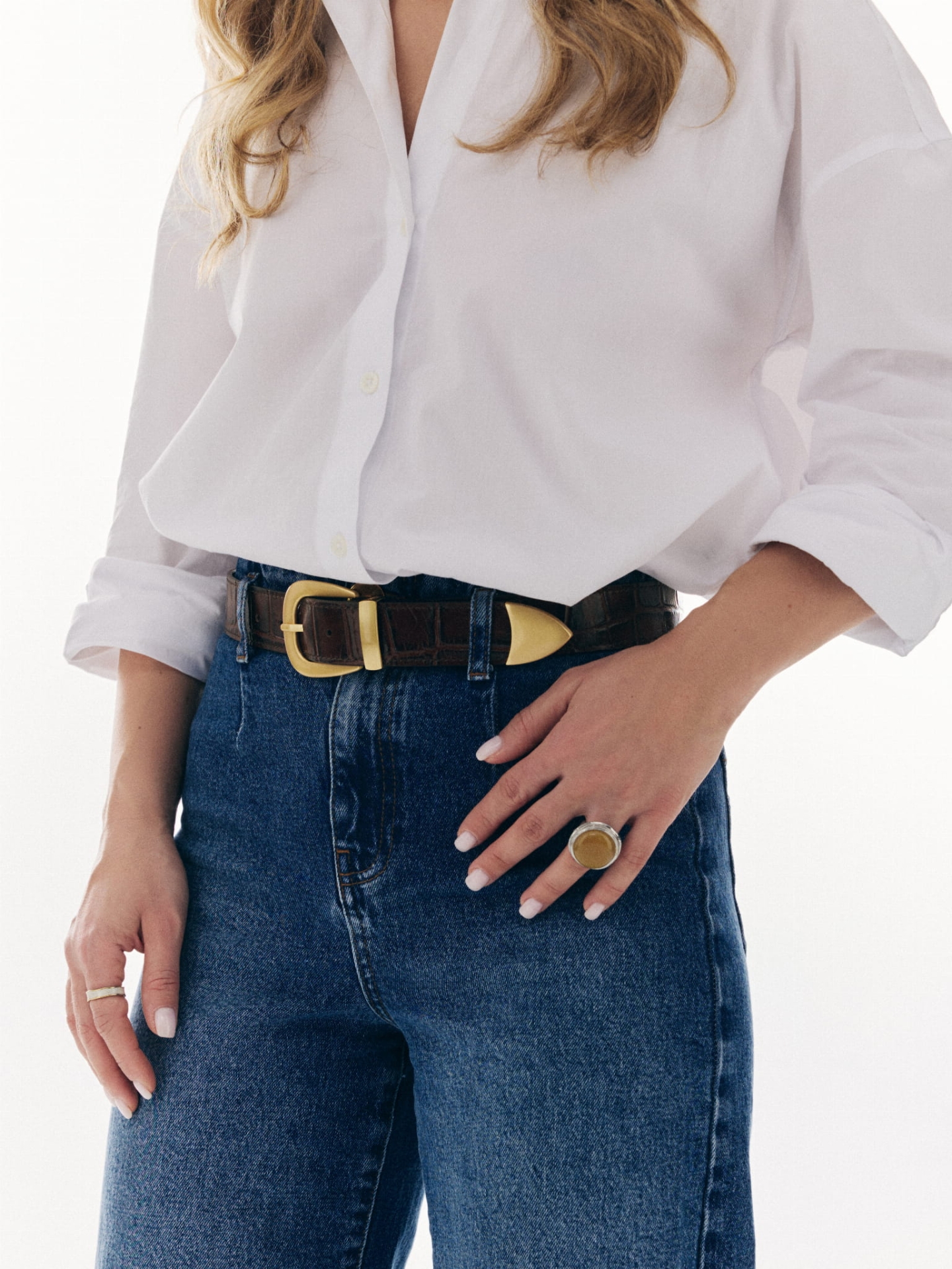 Złoty pasek LISA LGS brązowy pasek damski do spodni croco