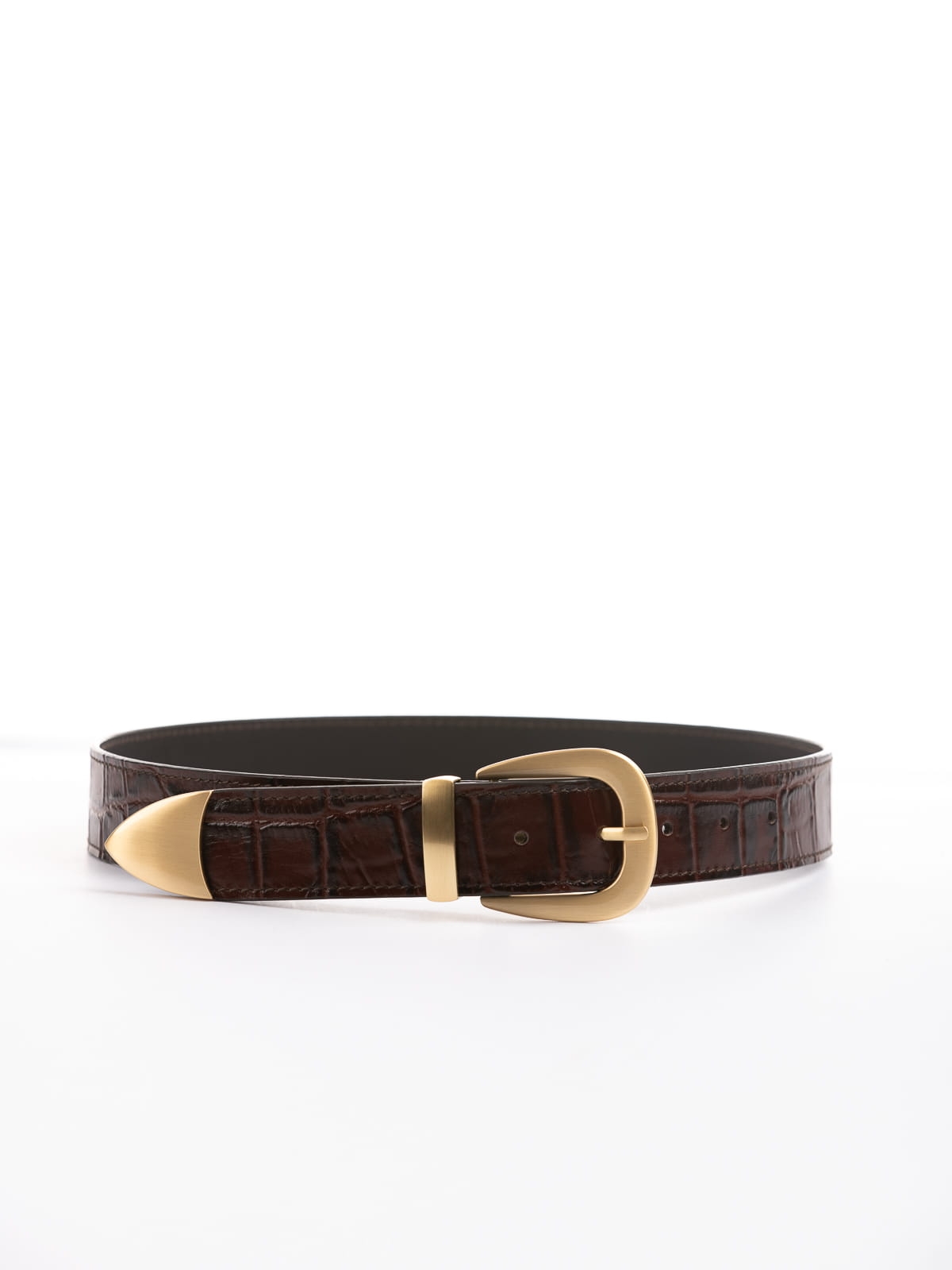 Złoty pasek LISA LGS brązowy pasek damski do spodni croco