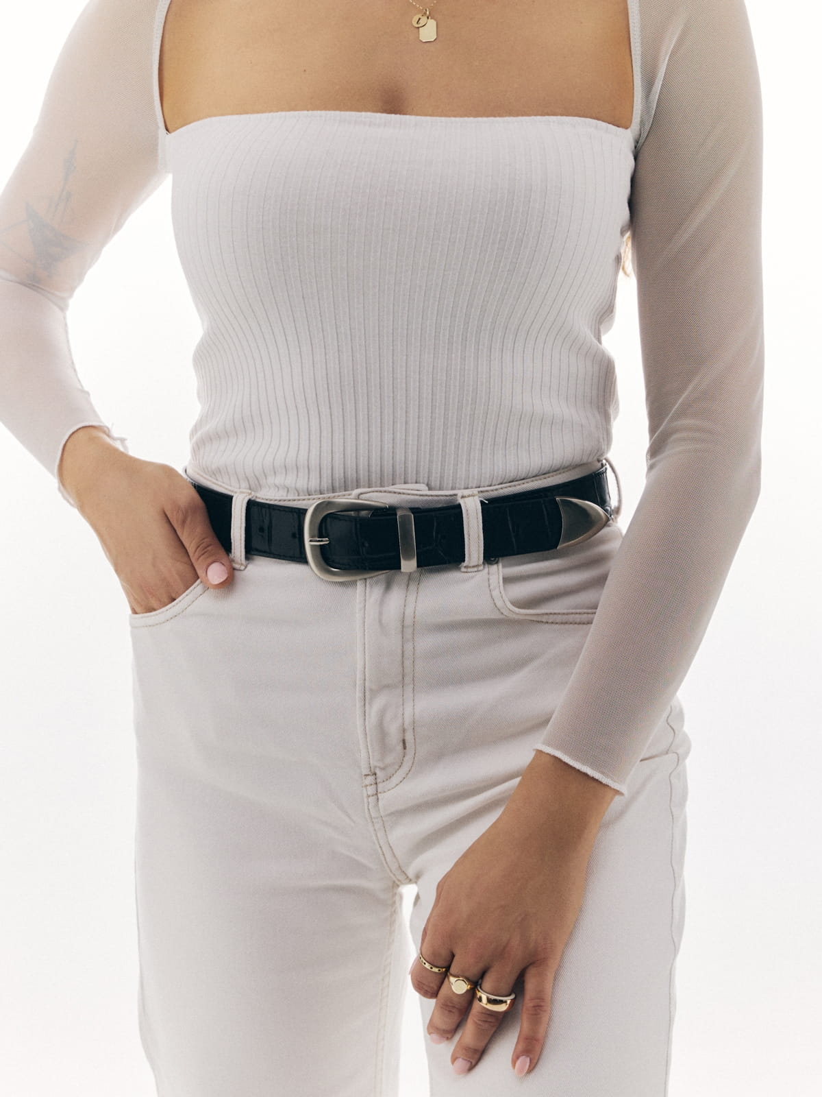 LISA czarny pasek damski do spodni croco srebrne elementy lgs