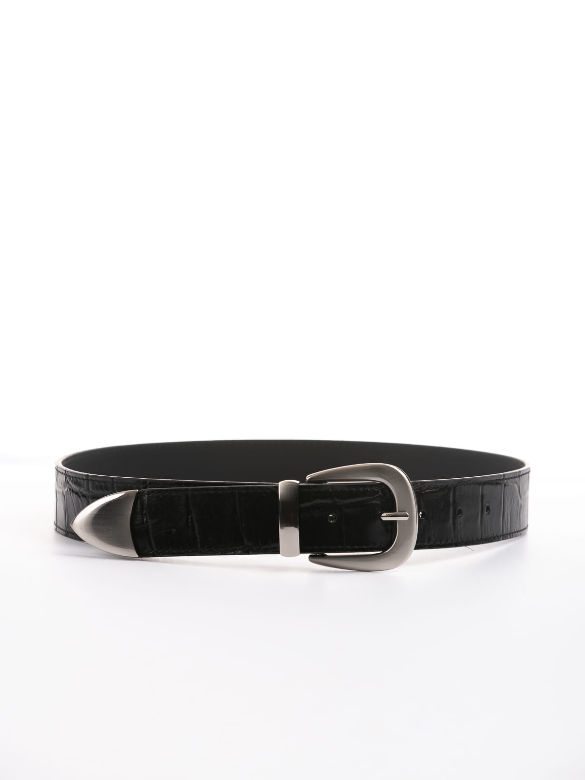 LISA czarny pasek damski do spodni croco srebrne elementy lgs