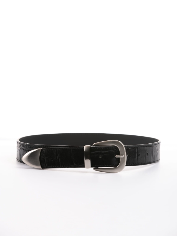 LISA czarny pasek damski do spodni croco srebrne elementy lgs