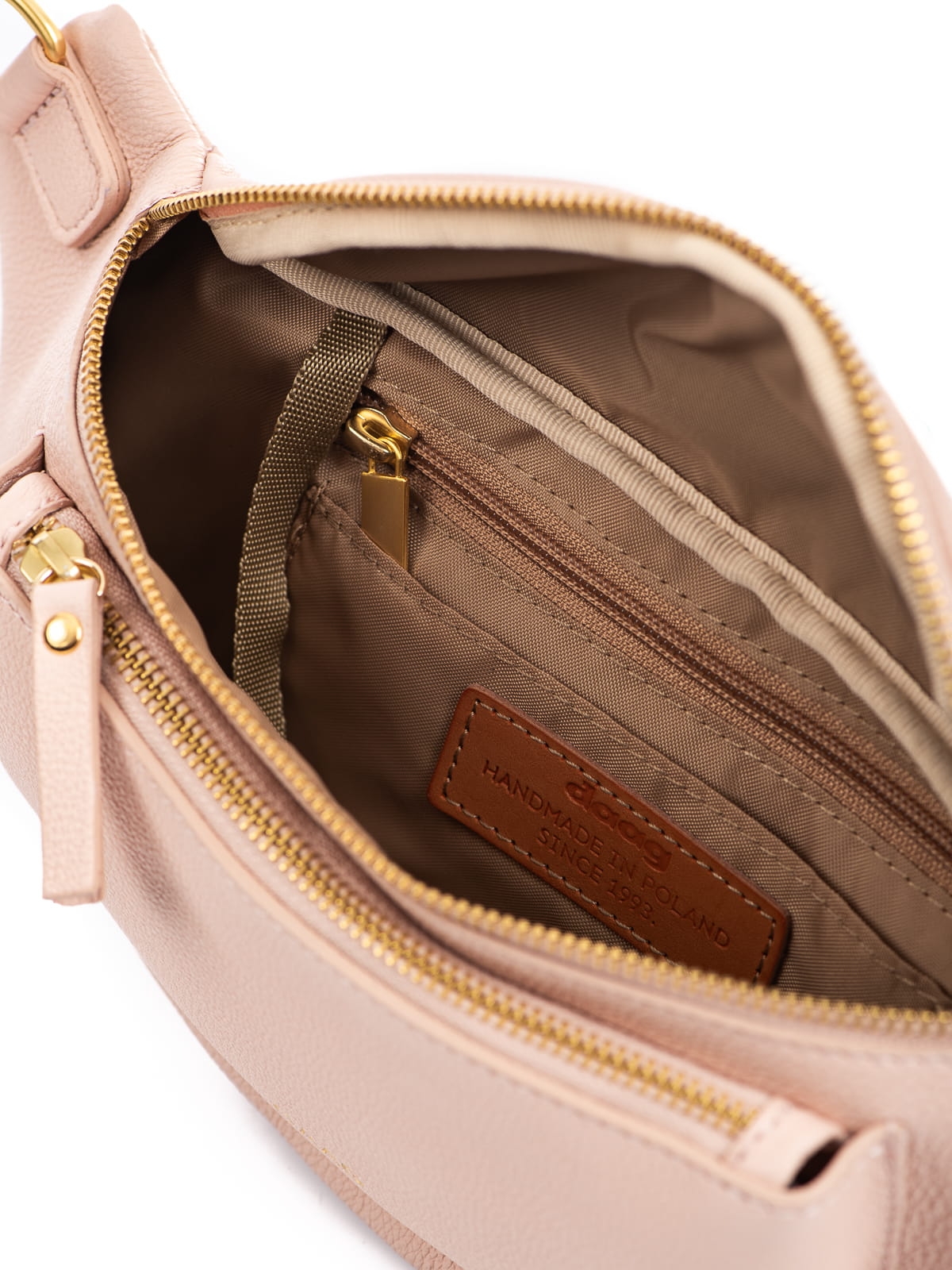 LARISSA jasny róż skórzana duża damska nerka saszetka torebka