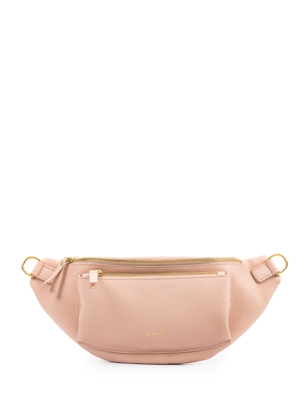 LARISSA jasny róż skórzana duża damska nerka saszetka torebka