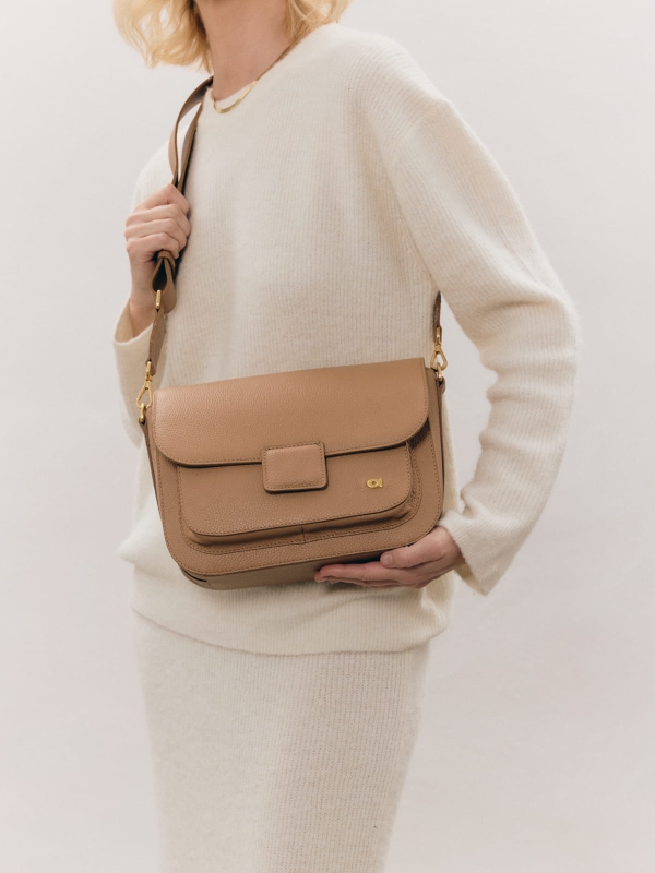 MADELINE beżowa groszek latte polska skórzana torebka damska duża.jpg