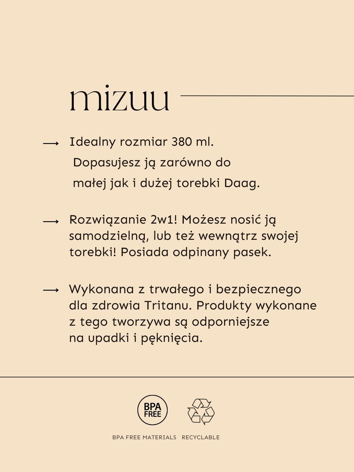 MIZUU czarna butelka na wodę daag