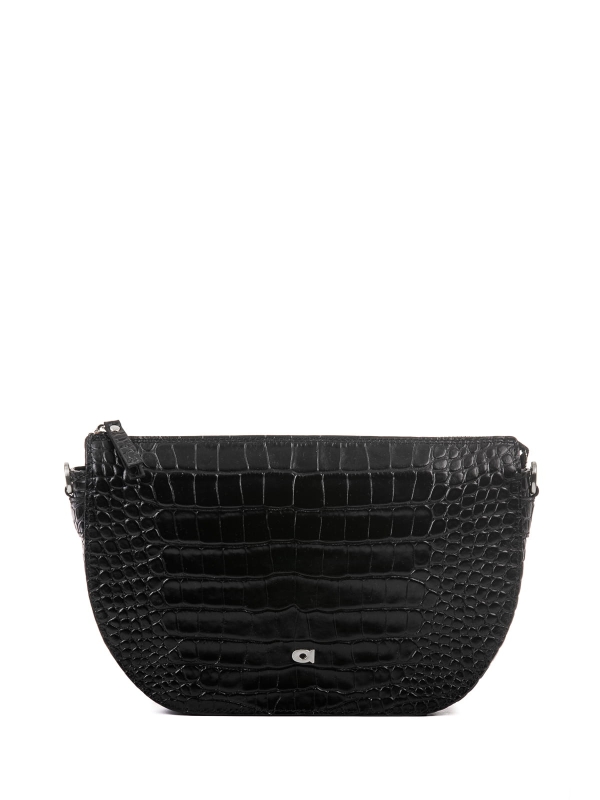 CHARLOTTE czarna skórzana torebka damska półksiężyc srebrne okucia