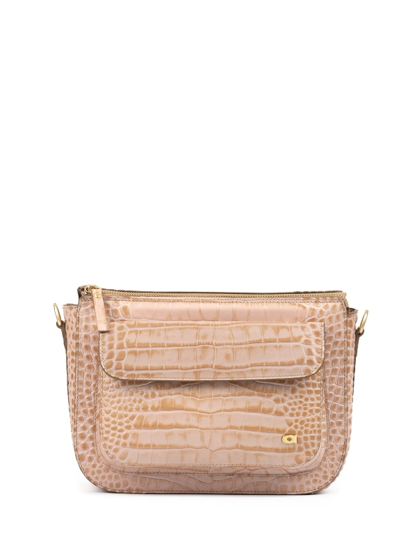 MARLOTTE pudrowa skórzana duża torebka damska listonoszka torba na ramię