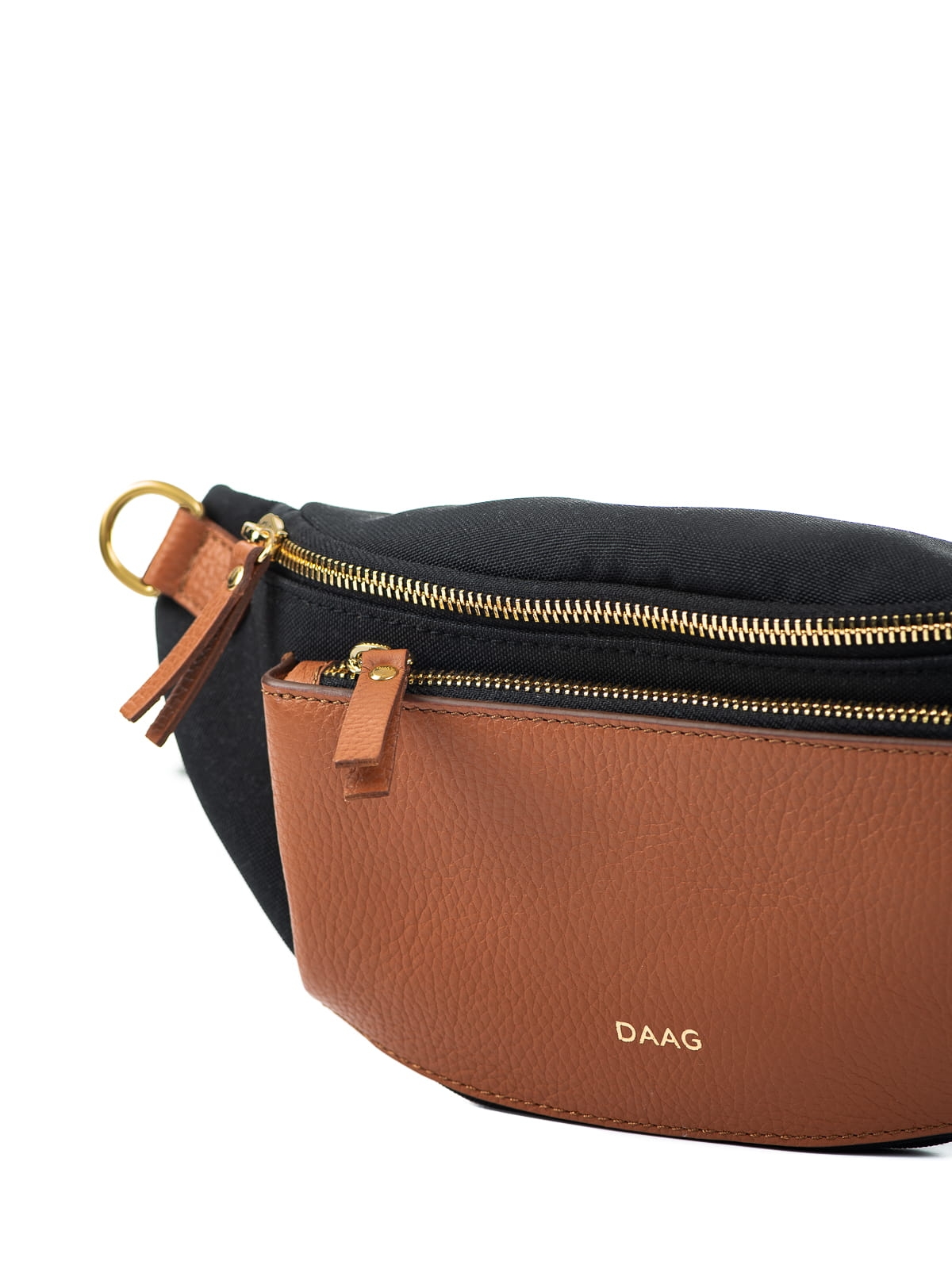 LARISSA koniak czarna tkanina duża damska nerka saszetka torebka .JPG