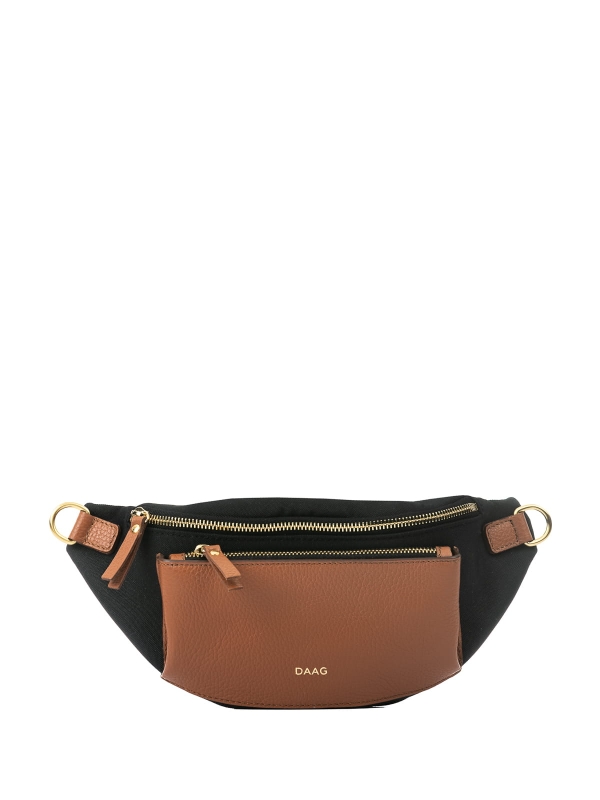 LARISSA koniak czarna tkanina duża damska nerka saszetka torebka .JPG