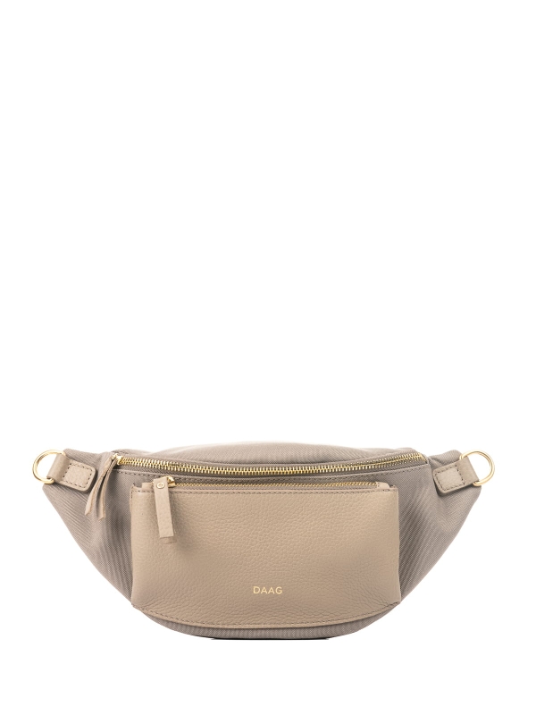 LARISSA beżowa taupe tkanina duża damska nerka saszetka torebka.JPG