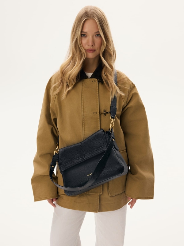 MARRONE czarna groszek skórzana torebka damska listonoszka.jpg