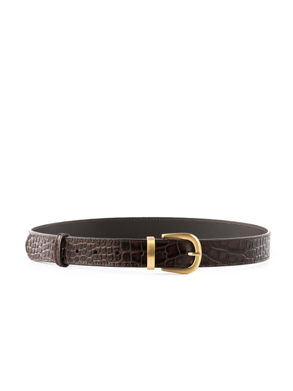 ELSA pasek brązowy skórzany damski do spodni z klamrą