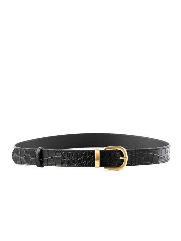 ELSA pasek czarny skórzany damski do spodni z klamrą