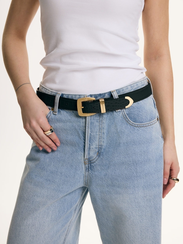 INES czarny pasek skórzany damski do spodni z klamrą.jpg