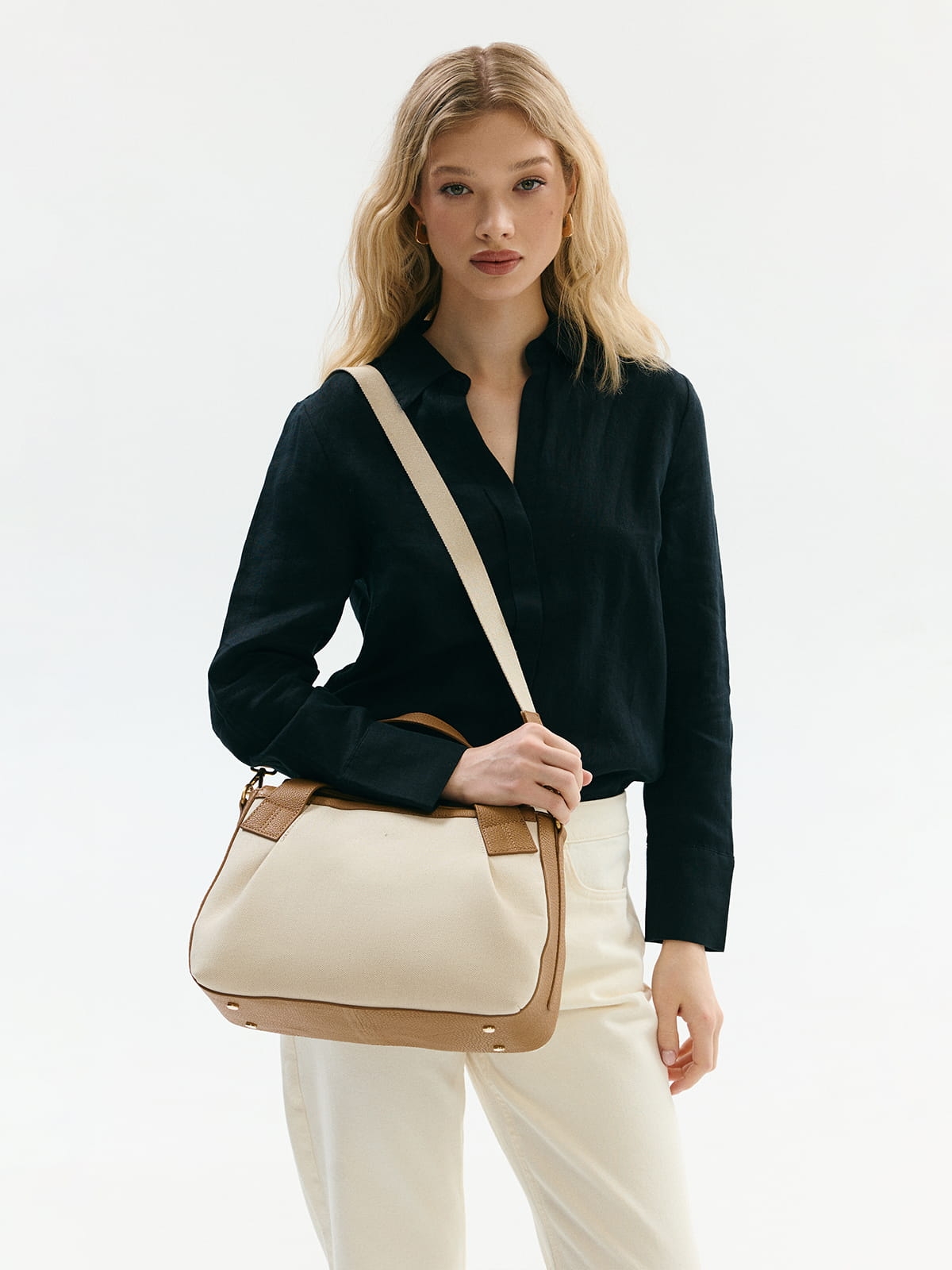 SIEMPRE tkanina duża skórzana torebka kuferek.jpg