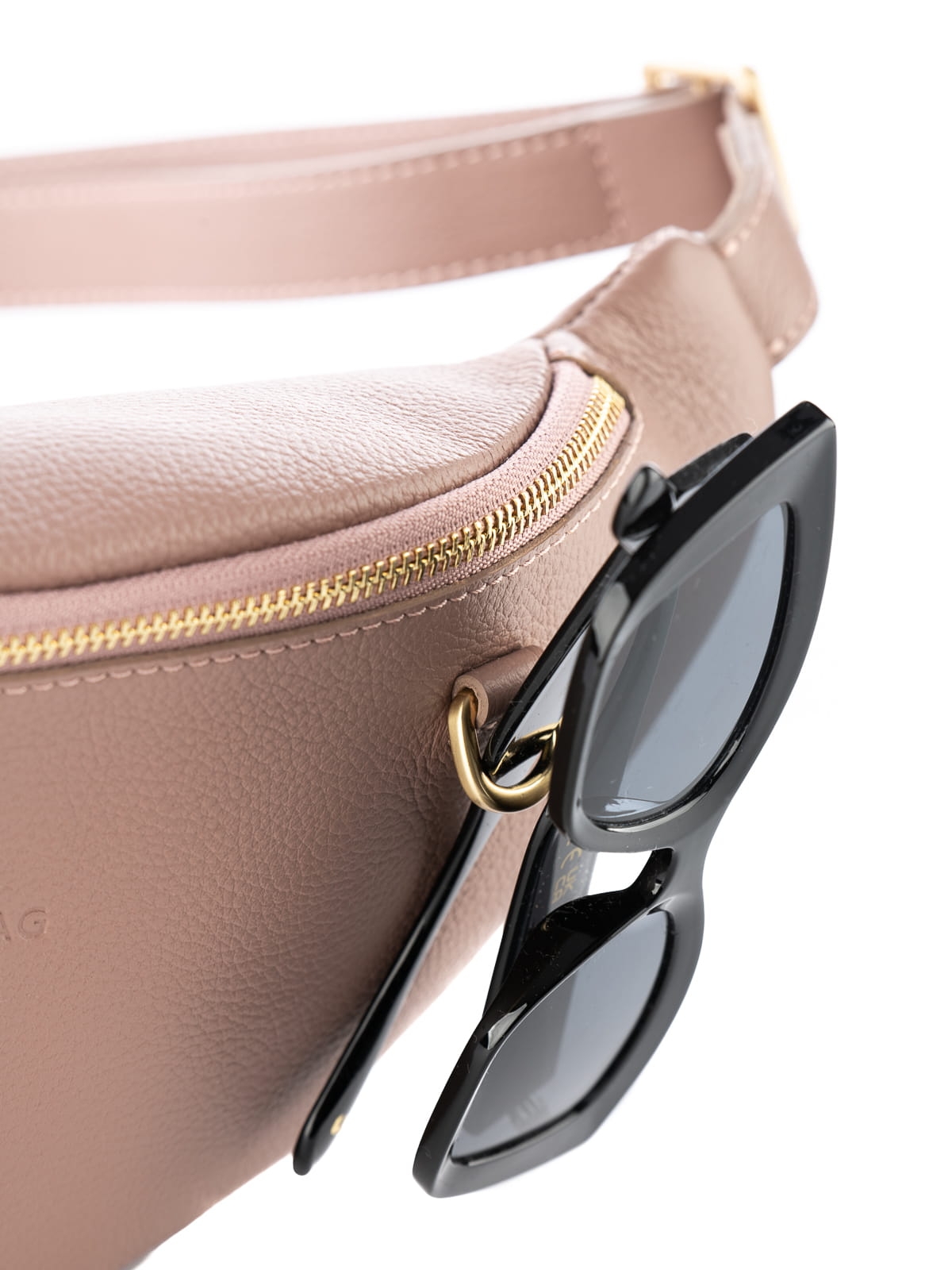 NERLA pudrowy róż skórzana damska nerka saszetka torebka.JPG