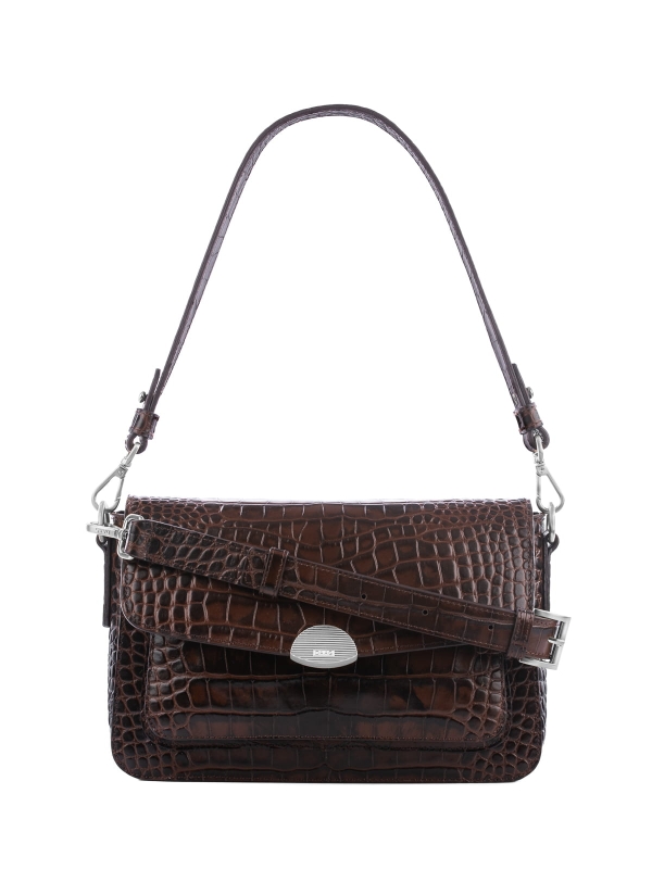 LYNETTE brązowa skórzana torebka damska srebrne elementy .JPG