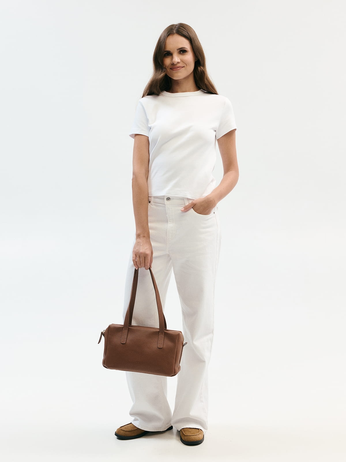 LEONIE brązowa groszek skórzana torebka damska listonoszka torba na ramię.JPG