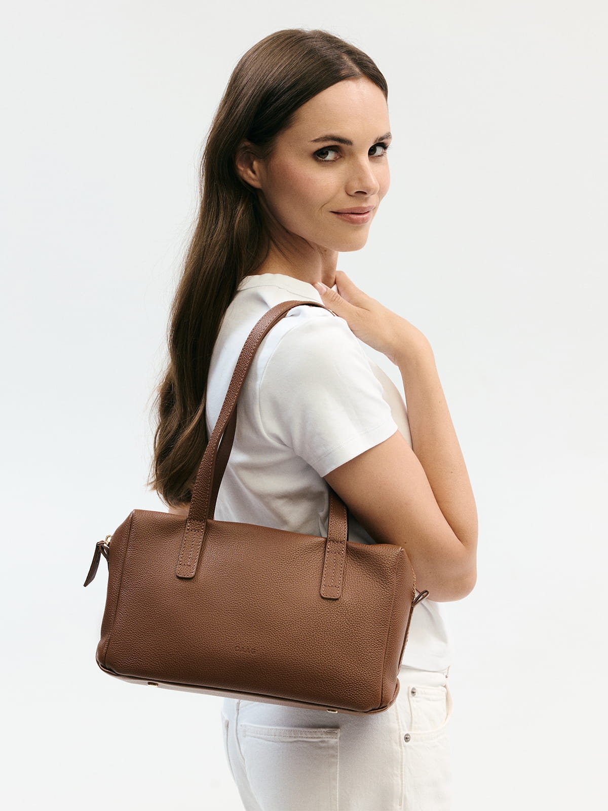 LEONIE brązowa groszek skórzana torebka damska listonoszka torba na ramię.JPG