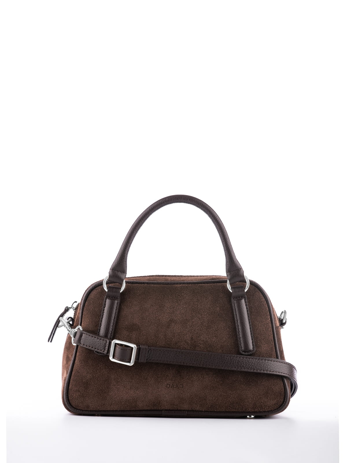 MINI CASSIE zamsz czekoladowy skórzana torebka damska listonoszka torba na ramię srebrne elementy.jpg